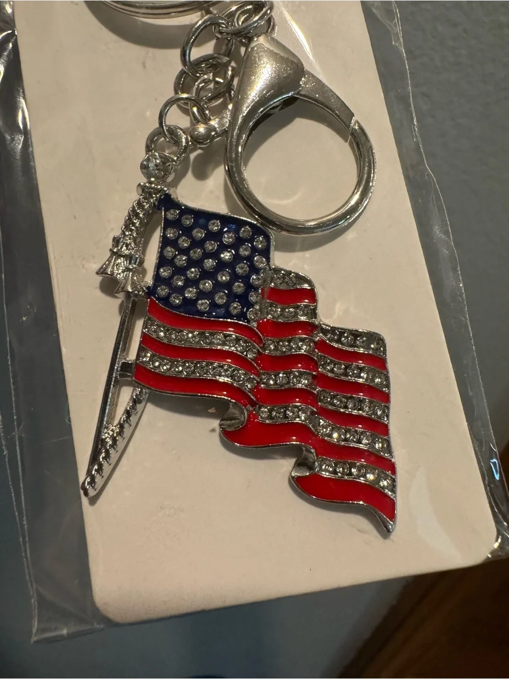 American Flag Key Silver Tone Key Chain or Bag Charm